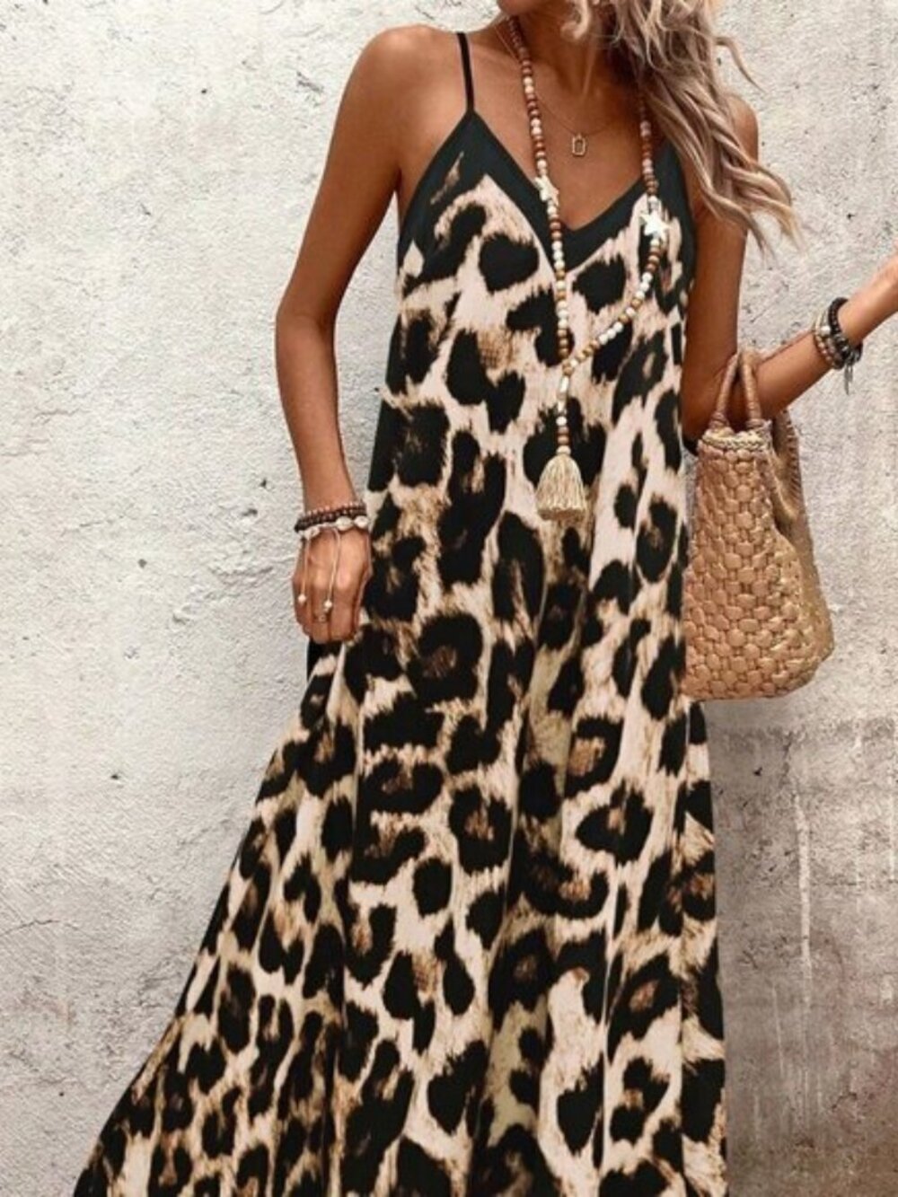 Multicolor Casual Women's Leopard Print Sleeveless Dress